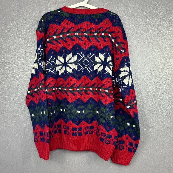 VTG American Eagle Shetland Wool Sweater Chunky Cabincore Gorp Snowflake Large - Picture 2 of 5